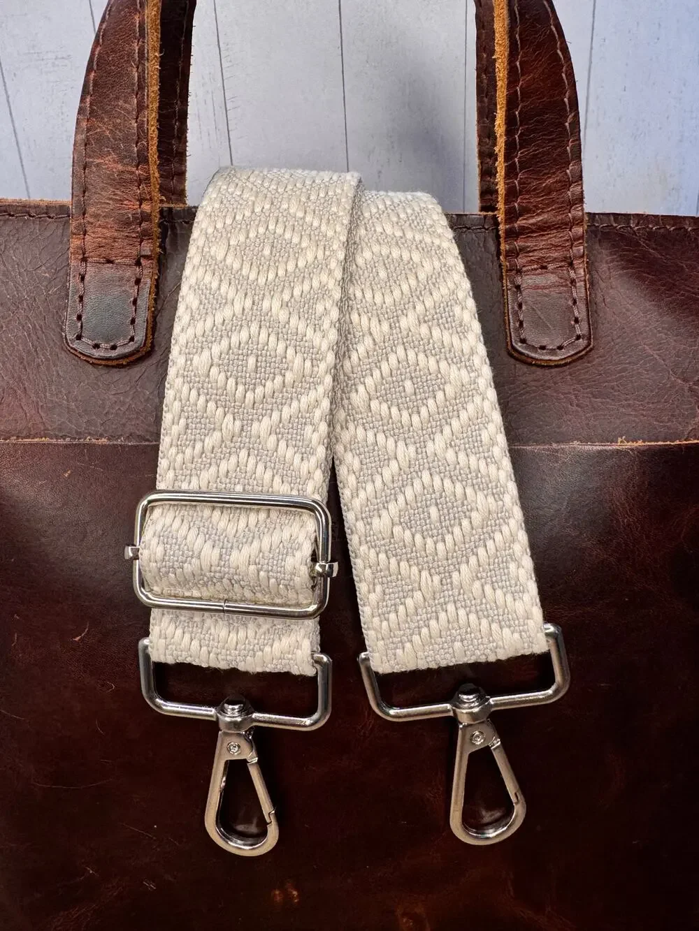 Gray White Purse Strap Wide Striped Bag Strap Boho Crossbody Purse Strap